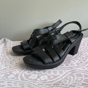 Born black leather strappy wedge sandals size 10M